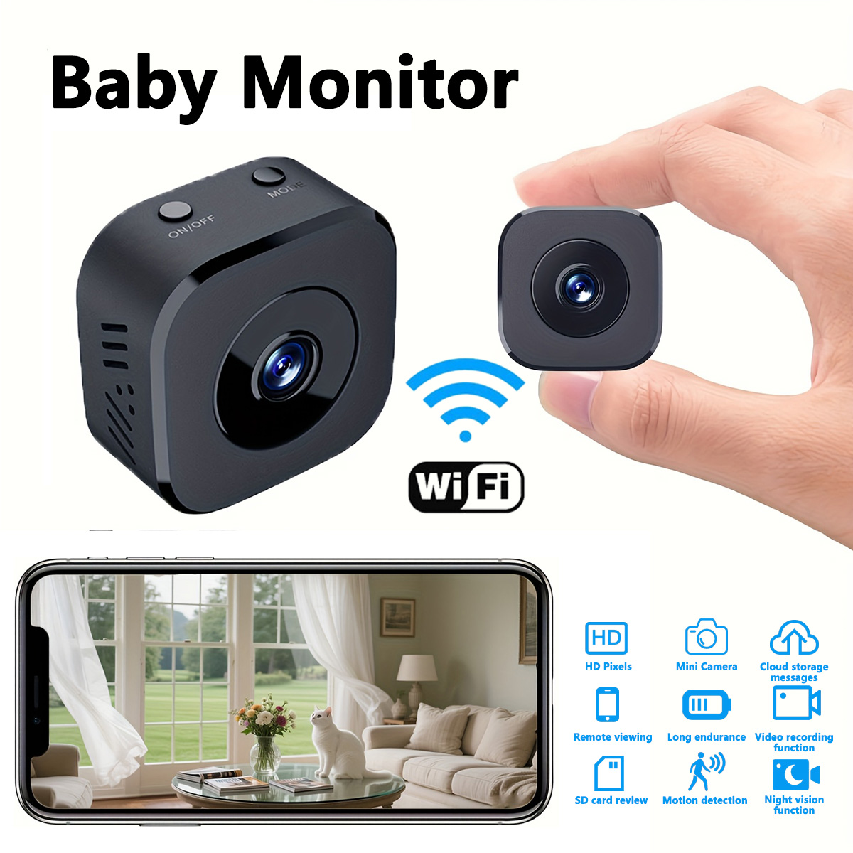 Baby Monitor Sensor - 1080P HD Mini caméra WiFi sécurité