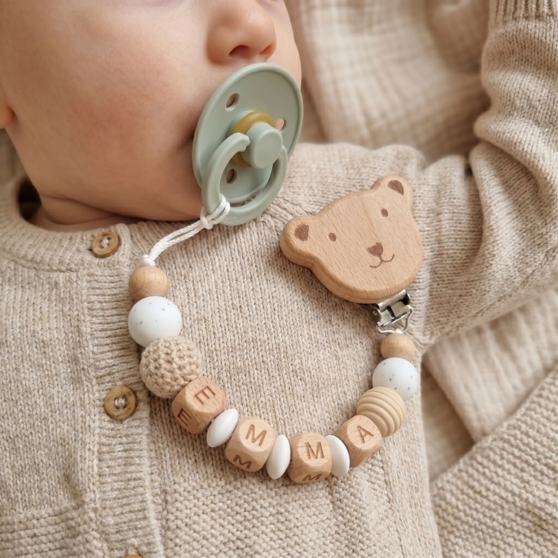 Baby Products Gift - Attache-tétine personnalisée avec nom, perles en